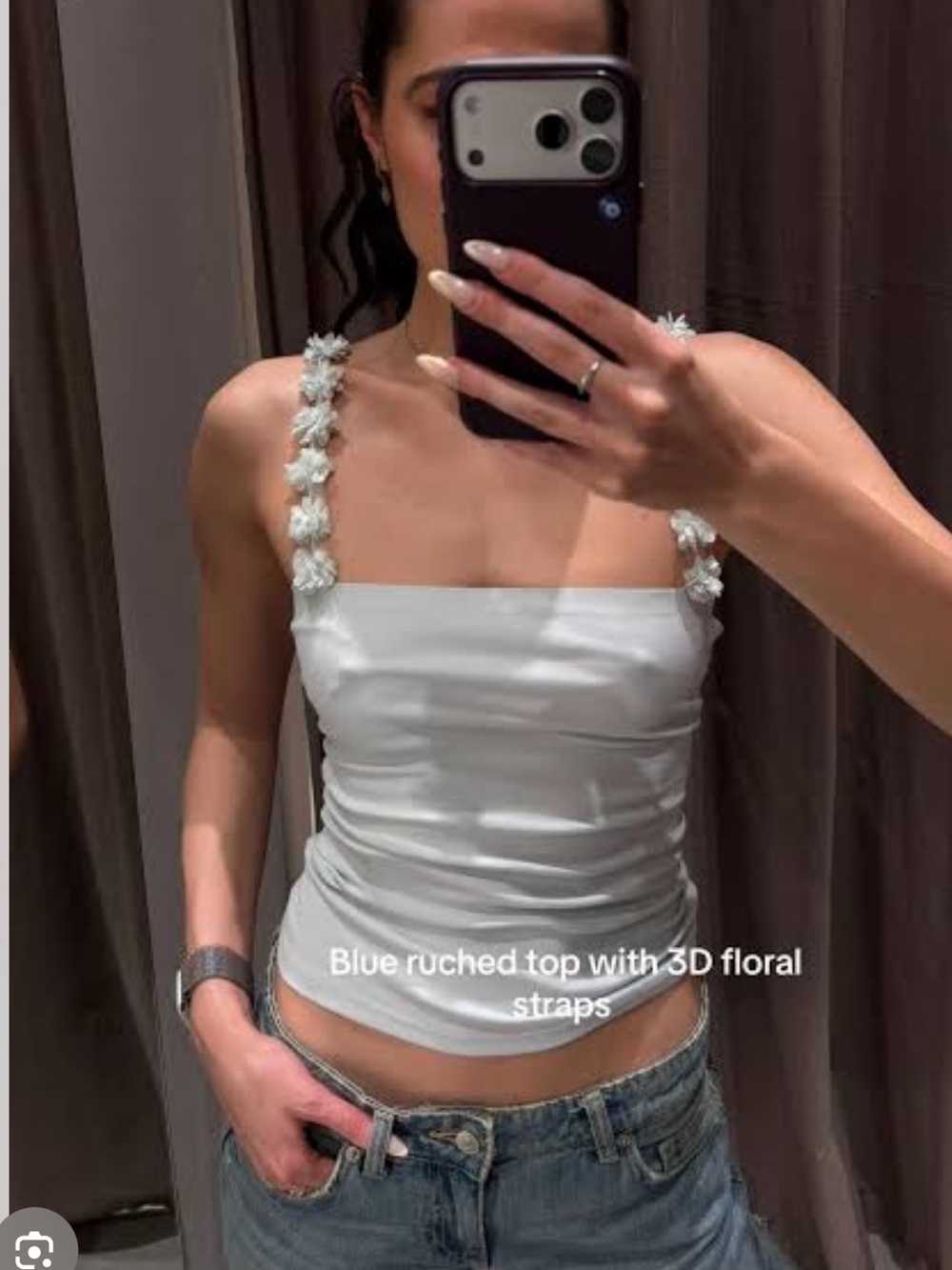 Zara white camisole with 3D floral straps
